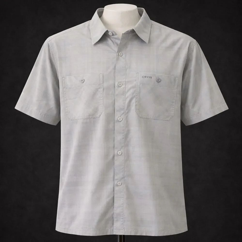 Orvis Men’s Outdoor Fishing Light Gray Plaid Button Shirt XXL